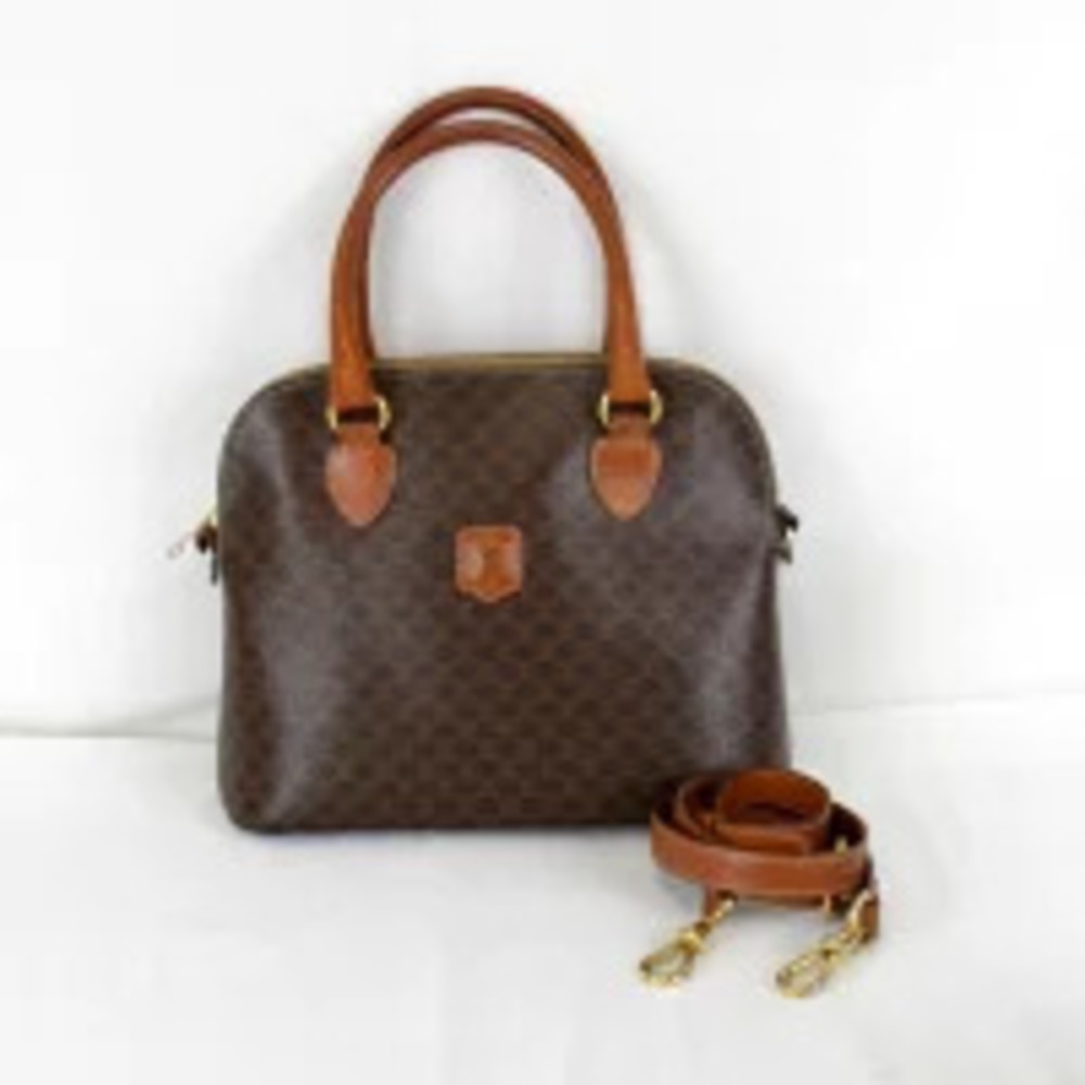 Celine Macadam Strap Handbag Leather Brown